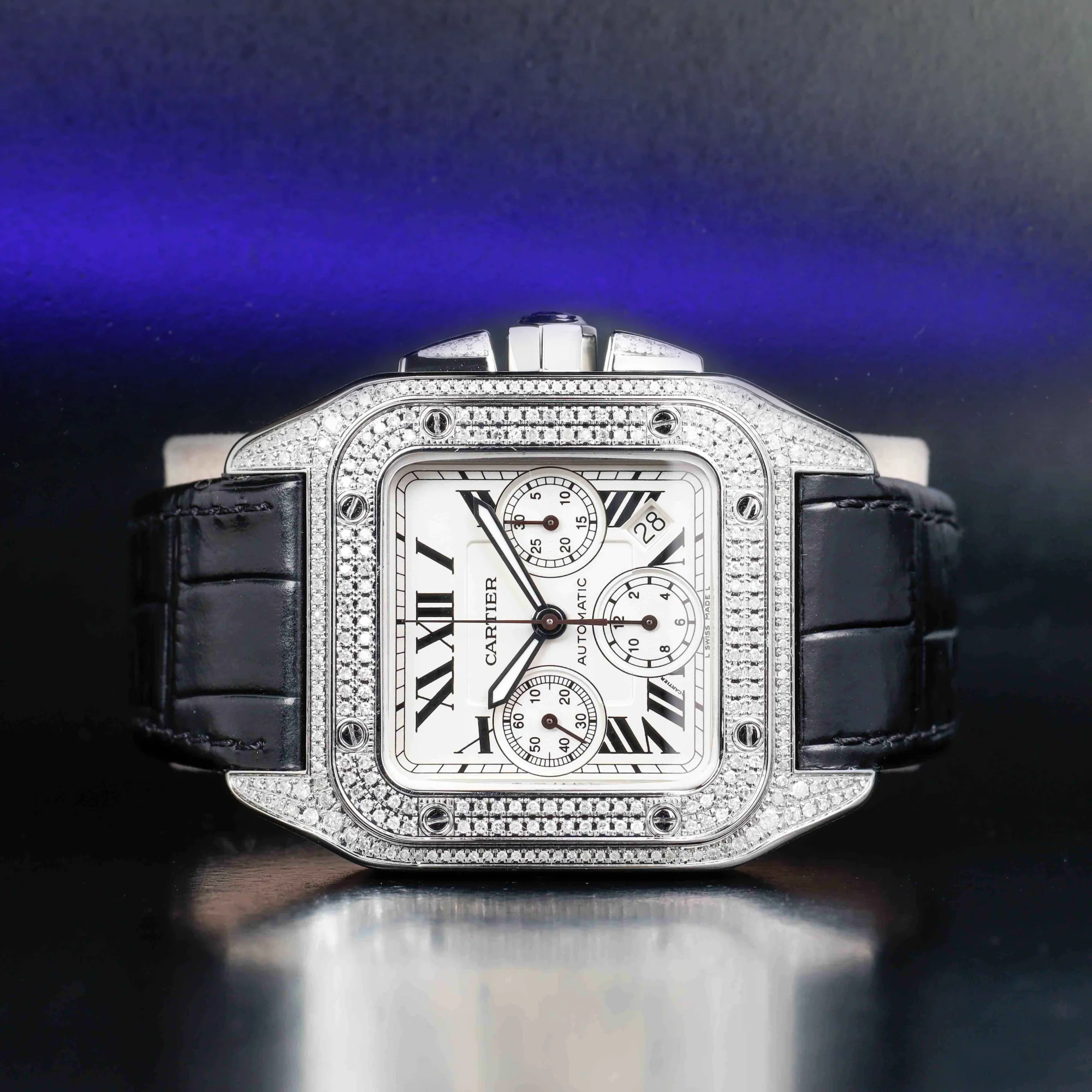 Cartier Santos 100 Xl Chronograph Mit Natürlichen Diamanten Personalisierung stahl