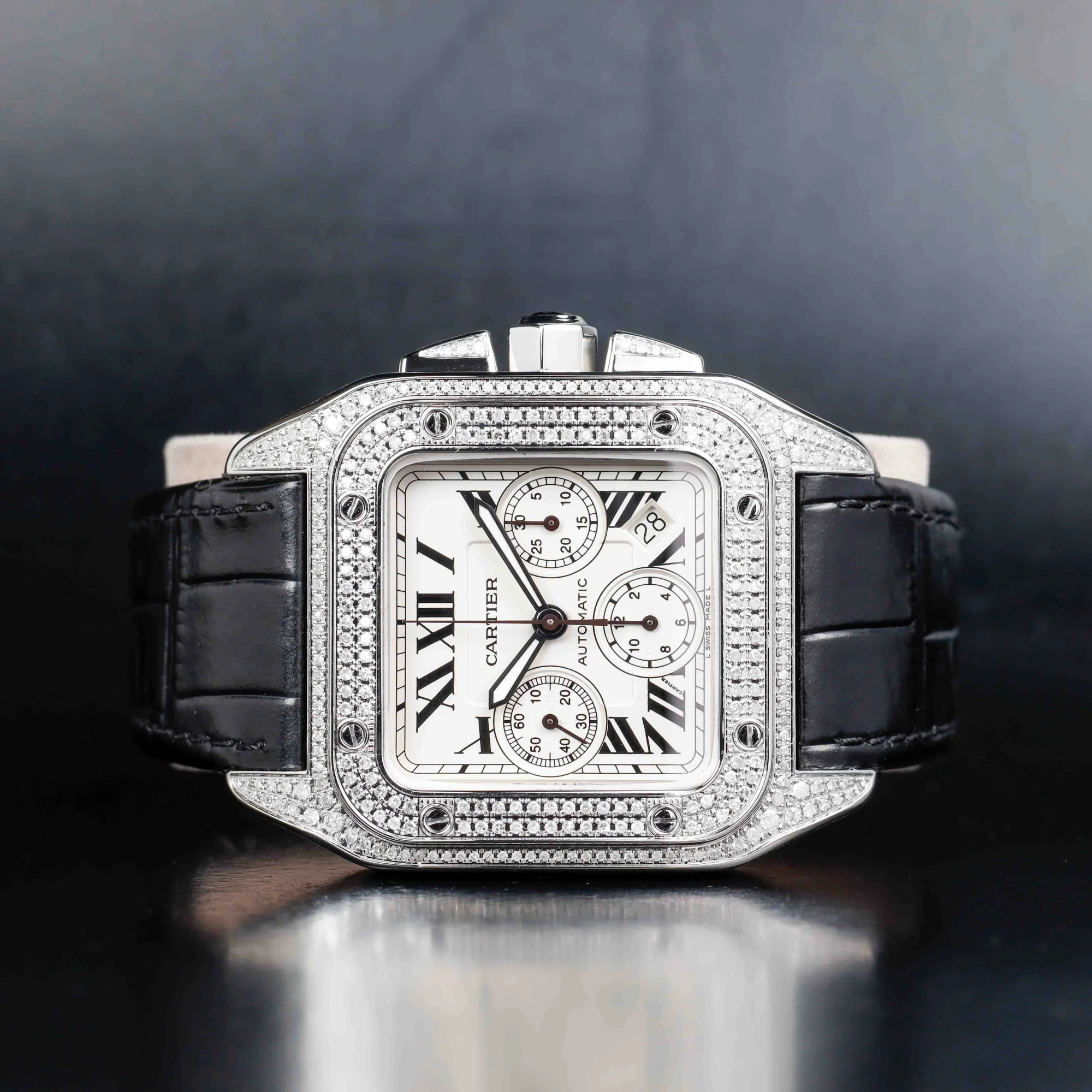 Cartier Santos 100 Xl Chronograph Mit Natürlichen Diamanten Personalisierung stahl 2