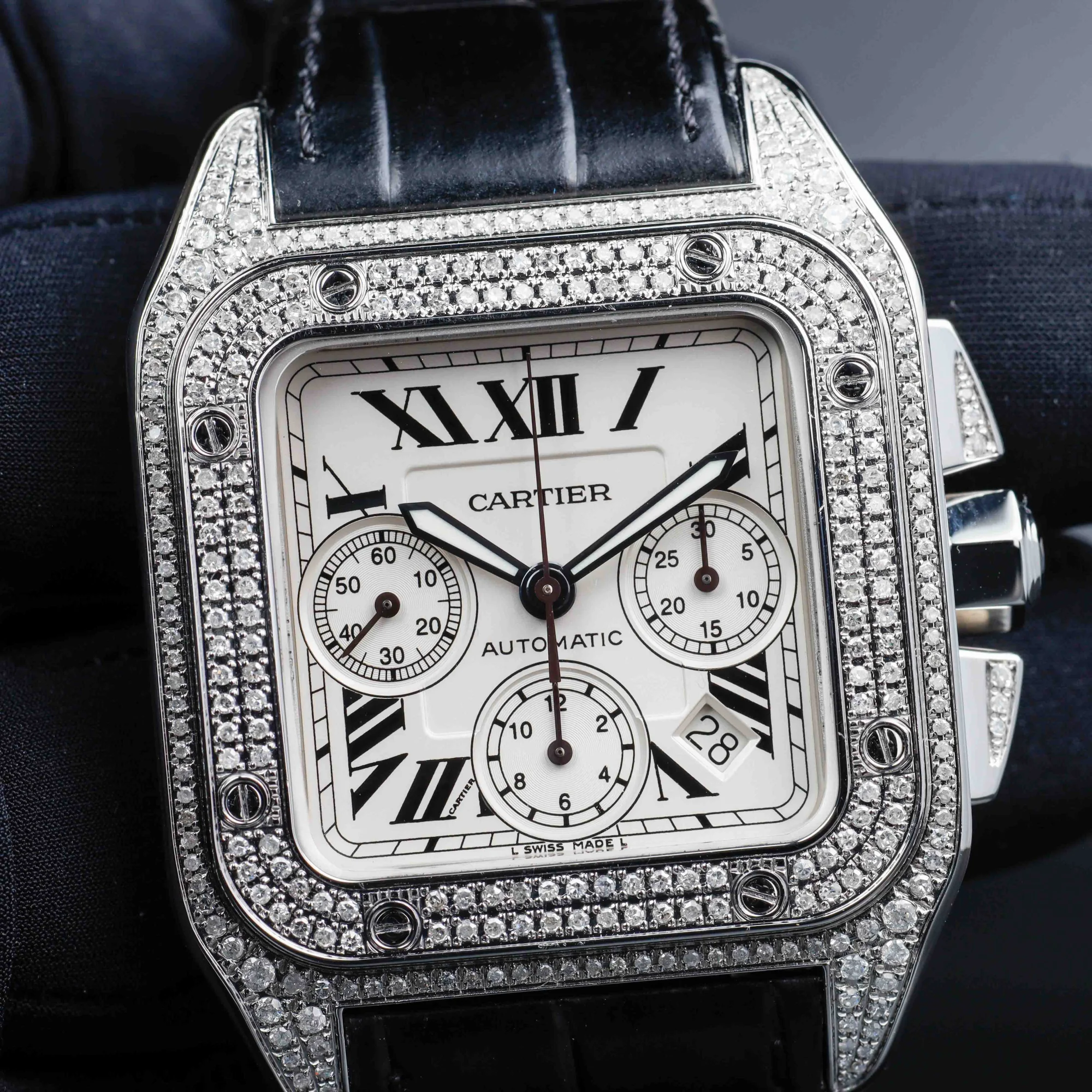 Cartier Santos 100 Xl Chronograph Mit Natürlichen Diamanten Personalisierung stahl 8